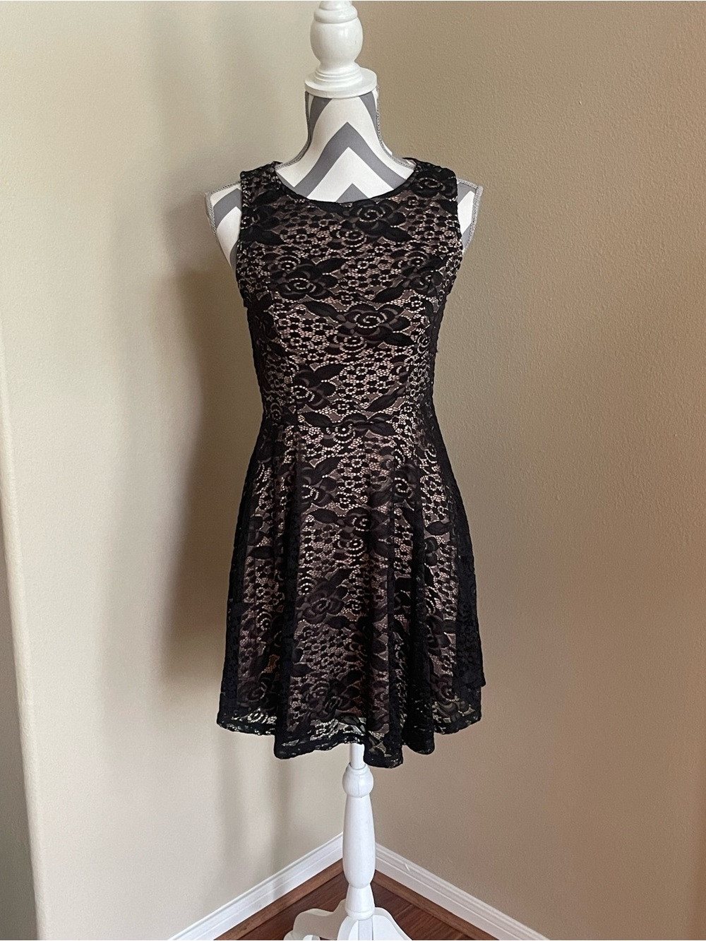 City Triangles Black Lace Dress with Nude Lining - Size: Medium